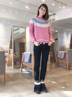 「ピンクニット」｜菅千代美(すがちよみ)さん（レディース・170cm）の冬コーディネート