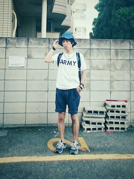 「CABANE de ZUCCa（カバンドズッカ）のアイテム（バッグ）」を使った、Yugo Yoshidaさん（メンズ・169cm）の夏コーディネート