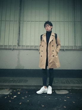 「ノームコア」｜「アイテム（トレンチコート）」を使った、Yugo Yoshidaさん（メンズ・169cm）の秋コーディネート