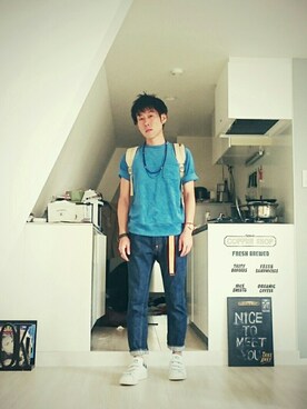 「FREDY&GLOSTER（フレディアンドグロスター）のアイテム（Tシャツ/カットソー）」を使った、Yugo Yoshidaさん（メンズ・169cm）の夏コーディネート