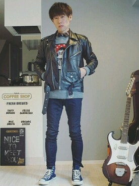 「ベンデイビス」｜「アイテム（ライダースジャケット）」を使った、Yugo Yoshidaさん（メンズ・169cm）の秋コーディネート