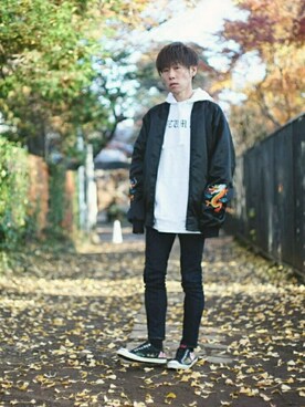 「ジャックパーセル」｜「アイテム（スタジャン）」を使った、Yugo Yoshidaさん（メンズ・169cm）の冬コーディネート