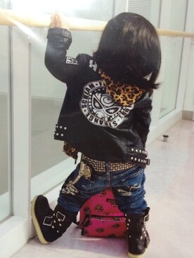 「ボーイフレンドデニム」｜「アイテム（ライダースジャケット）」を使った、hysboyxslygirlさん（キッズ・80cm）の秋コーディネート