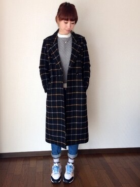 「スナイデル」｜「アイテム（チェスターコート）」を使った、maccoriさん（レディース・168cm）の冬コーディネート