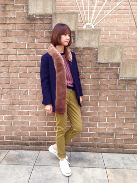 「原宿」｜「アイテム（ピーコート）」を使った、takamoriさん（レディース・158cm）の秋コーディネート