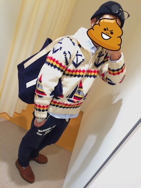 「カウチンセーター」｜「アイテム（その他シューズ）」を使った、ぱおさん（メンズ・173cm）の冬コーディネート