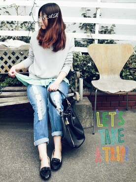 「スウェット×シャツ」｜トレンド服のイタフラさん（レディース・158cm）の冬コーディネート