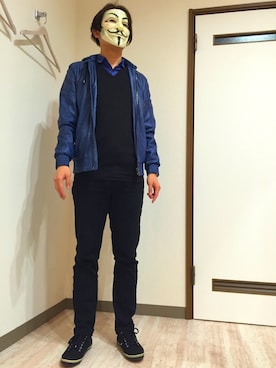 「フレッドペリー」｜「アイテム（ライダースジャケット）」を使った、セミのぬけがらさん（メンズ・171cm）の春コーディネート