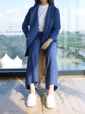 「와이드팬츠」｜「アイテム（ジャケット/アウター）」を使った、라므さん（レディース・165cm）の秋コーディネート