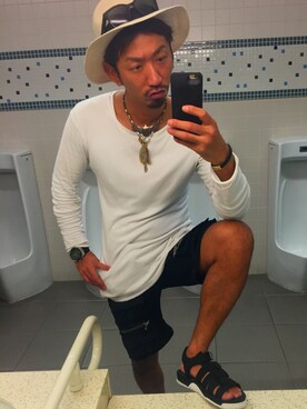 「Rick Owens（リックオウエンス）のアイテム（Tシャツ/カットソー、ホワイト系）」を使った、xxx_kenさん（メンズ）の夏コーディネート