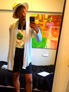 「Supreme （シュプリーム）のアイテム（Tシャツ/カットソー、ブラック系）」を使った、xxx_kenさん（メンズ）の夏コーディネート