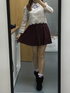 「アイテム（アクセサリー、パープル系）」を使った、Toppyさん（レディース・152cm）の秋コーディネート