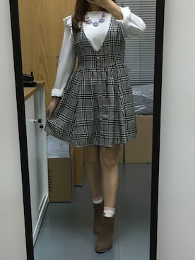 「アイテム（アクセサリー、パープル系）」を使った、Toppyさん（レディース・152cm）の冬コーディネート