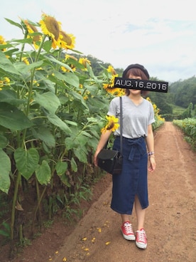 「ひまわり畑」｜「アイテム（その他）」を使った、でこさん（レディース・156cm）の夏コーディネート