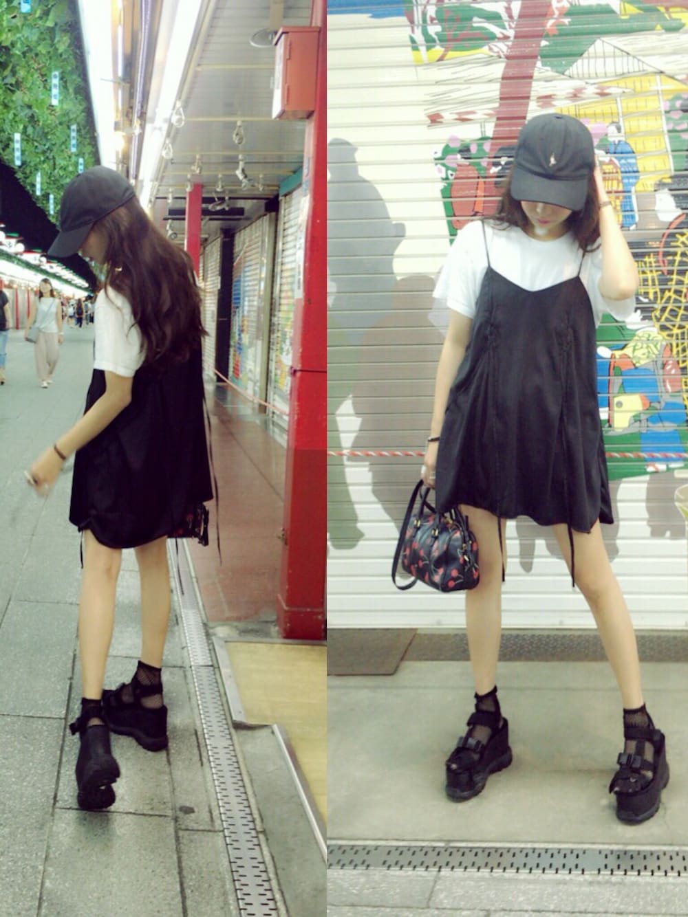 「Fallin'」｜「Fallin'のアイテム（ワンピース、ブラック系）」を使った、西もなか（FICTION TOKYO）さん（レディース・159cm）の夏コーディネートの1枚目の写真