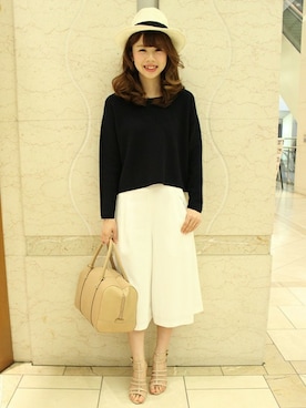 「ネイビー×ホワイト」｜AYAさん（レディース・160cm）の冬コーディネート