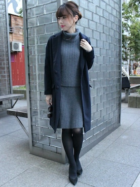 「ハイネックニット」｜「アイテム（チェスターコート）」を使った、AYAさん（レディース・160cm）の秋コーディネート