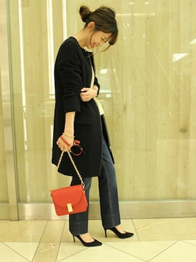 「ネイビー×ホワイト」｜「アイテム（その他アウター）」を使った、AYAさん（レディース・160cm）の秋コーディネート