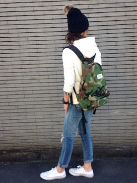 「PLAIN CLOTHING（プレーンクロージング）のアイテム（ニットキャップ/ビーニー）」を使った、yukoさん（レディース・168cm）の冬コーディネート