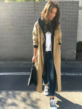 「Ungrid（アングリッド）のインディゴフレイドヘムストスリ（デニムパンツ）」を使った、yukoさん（レディース・168cm）の秋コーディネート