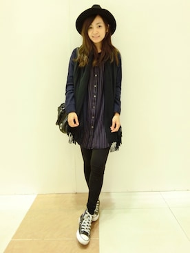 「GWのアイテム（シャツワンピース、ブルー系）」を使った、Luluさん（レディース・161cm）の秋コーディネート