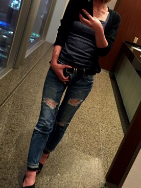 「アイテム（チューブトップ、ブルー系）」を使った、Risa Takataさん（レディース・160cm）の夏コーディネート