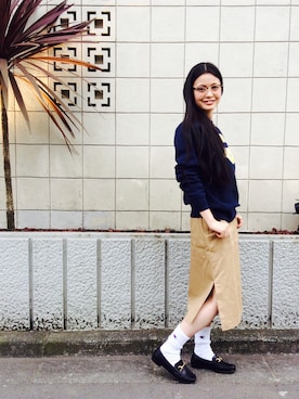 「アイテム（スウェット）」を使った、MIYAさん（レディース・159cm）の冬コーディネート