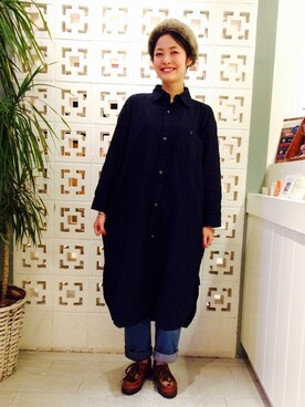 「BEAMS BOY（ビームスボーイ）のアイテム（シャツワンピース）」を使った、MIYAさん（レディース・159cm）の秋コーディネート