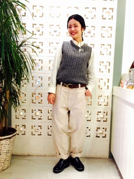 「アイテム（ベスト）」を使った、MIYAさん（レディース・159cm）の秋コーディネート