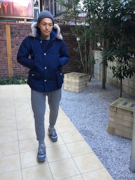 「LOOPWHEELER（ループウィラー）のアイテム（パンツ）」を使った、YUJIさん（メンズ・176cm）の冬コーディネート