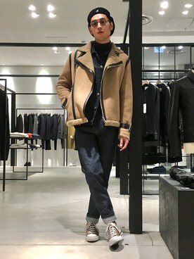 「ムートンジャケット」｜「アイテム（デニムジャケット）」を使った、daiki_nakaneさん（メンズ・182cm）の秋コーディネート