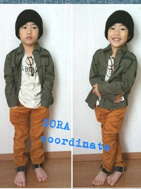 「WAMWAM（ワムワム）のアイテム」を使った、sora♡yuzuさん（キッズ・120cm）の秋コーディネート