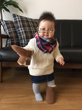 「9ヶ月」｜「アイテム（ブーツ）」を使った、HINAさん（キッズ・60cm）の秋コーディネート