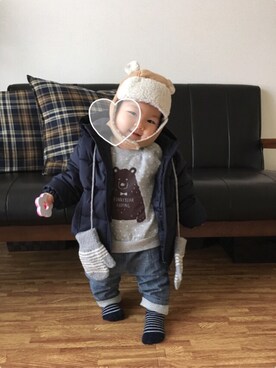 「無印良品（ムジルシリョウヒン）のアイテム（ダウンジャケット/コート）」を使った、HINAさん（キッズ・60cm）の冬コーディネート