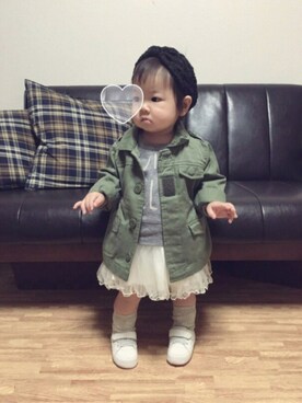 「babygap」｜「アイテム（ミリタリージャケット）」を使った、HINAさん（キッズ・70cm）の春コーディネート