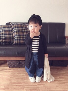 「ガウチョパンツ」｜「アイテム（デニムパンツ）」を使った、HINAさん（キッズ・70cm）の春コーディネート