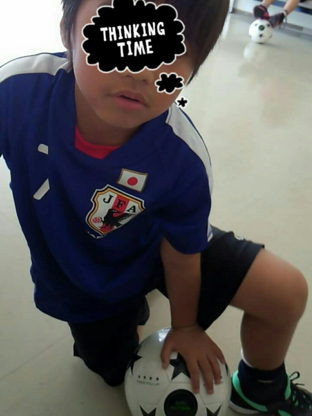 「サッカー観戦」｜「3con4onのアイテム（Tシャツ/カットソー、ブルー系）」を使った、yunさん（キッズ・130cm）の夏コーディネートの1枚目の写真