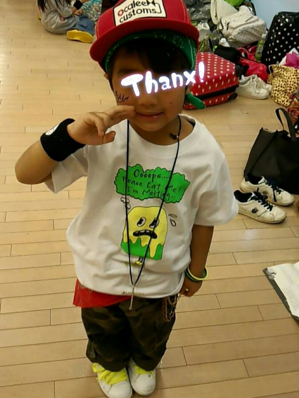 「ダンス」｜「no brandのアイテム（Tシャツ/カットソー、ホワイト系）」を使った、yunさん（キッズ・120cm）の夏コーディネートの1枚目の写真