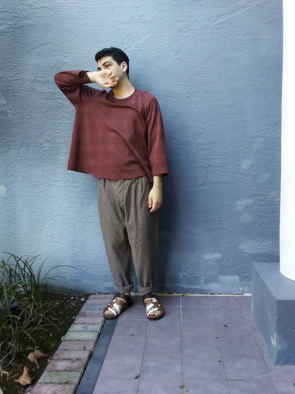 「birkenstock、ka na ta、ヒムカシ」｜「KANATAのCheck cut sew（その他トップス、ブラウン系）」を使った、Jakeさん（メンズ・172cm）の秋コーディネートの1枚目の写真