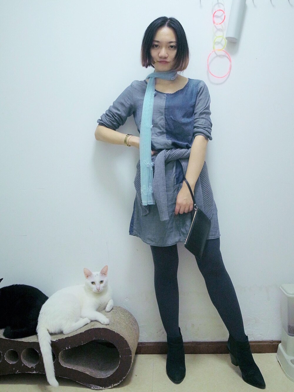 「ESPRITのアイテム（ワンピース、ブルー系）」を使った、Mathildaさん（レディース・155cm）の秋コーディネートの1枚目の写真