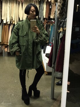 「UNIF（ユニフ）のアイテム（その他シューズ）」を使った、sojinhanさん（レディース・160cm）の冬コーディネート