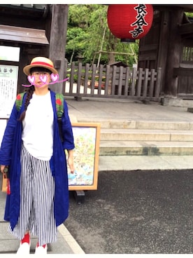 「ポケットＴシャツ」｜「アイテム（チェスターコート）」を使った、じゅがりさん（レディース・157cm）の夏コーディネート