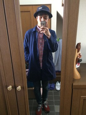 「ピクニック」｜「アイテム（ステンカラーコート）」を使った、Tarooonさん（メンズ・179cm）の春コーディネート