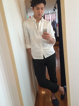 「SIMPATIAのオーダーシャツ（シャツ/ブラウス、ホワイト系）」を使った、Tarooonさん（メンズ・180cm）の夏コーディネート