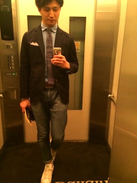 「GLOBAL WORK（グローバルワーク）の【GLOBAL WORK】ネクタイ/531057（ネクタイ、ブルー系）」を使った、Tarooonさん（メンズ・180cm）の春コーディネート