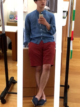 「JUNRED（ジュンレッド）の【JUNMEN】ガーメントダイコールショーツ（その他パンツ、レッド系）」を使った、Tarooonさん（メンズ・180cm）の夏コーディネート