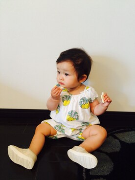 「アイテム（サロペット/オーバーオール、イエロー系）」を使った、aoaoさん（キッズ・80cm）の春コーディネート