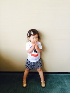 「PETIT BATEAU（プチバトー）のアイテム（スカート）」を使った、aoaoさん（キッズ・90cm）の夏コーディネート