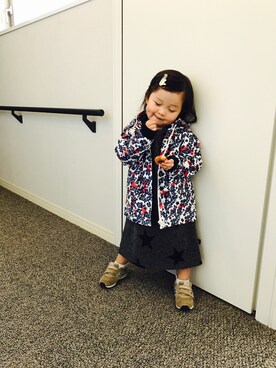 「PETIT BATEAU（プチバトー）のアイテム（ナイロンジャケット）」を使った、aoaoさん（キッズ・90cm）の冬コーディネート