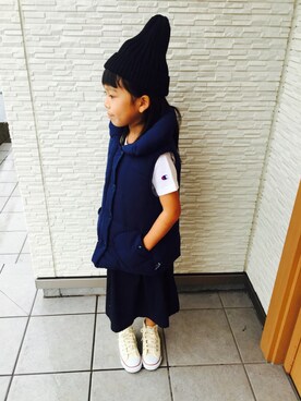 「アイテム（ダウンベスト、その他）」を使った、mocoさん（キッズ・110cm）の秋コーディネート